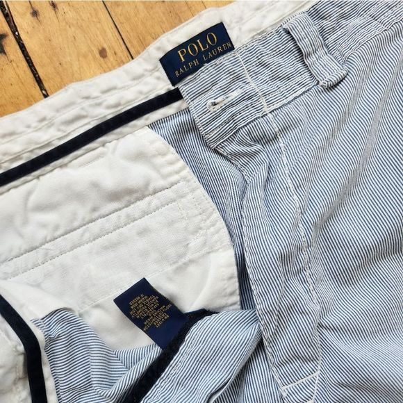 Mens Polo Ralph Lauren Cargo shorts lot of 2 size 36 khaki blue white button fly - Picture 14 of 16